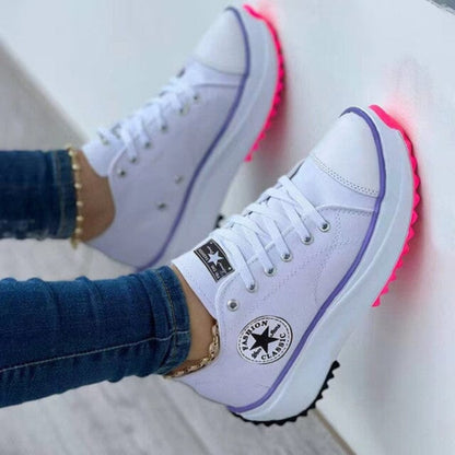 Women’s Solid Color Lace-Up Sneakers