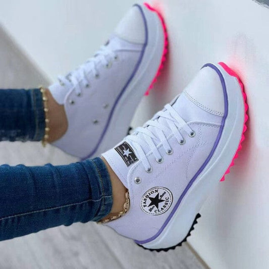 Women’s Solid Color Lace-Up Sneakers
