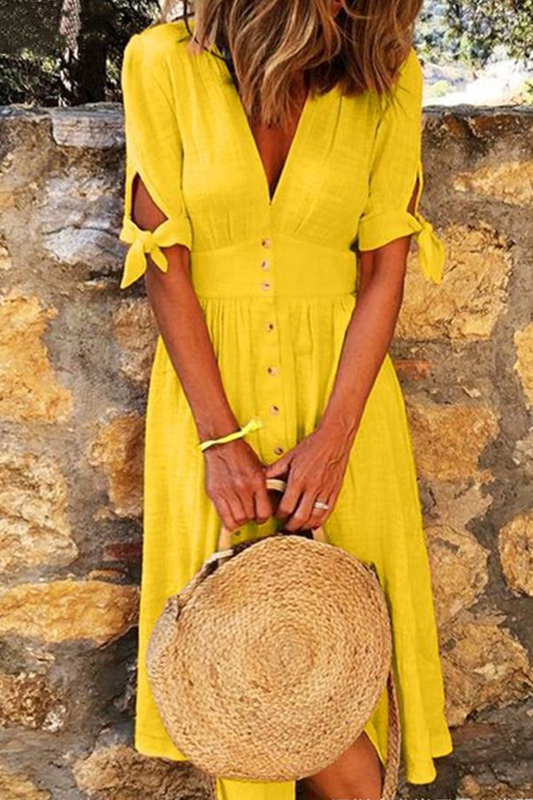 Women’s V-Neck Midi Dress with Tie Cuffs