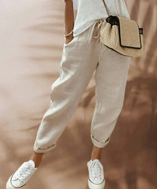 Women's Trousers with Elastic Waist and Drawstring