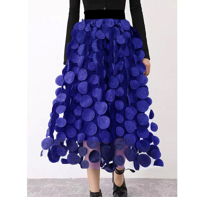 Women's Midi Skirt with Dot Patchwork Design