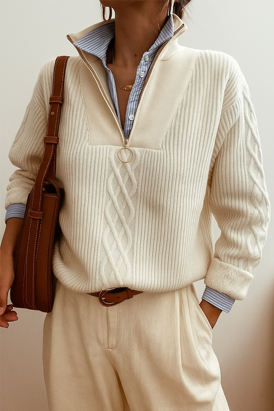 Women's Chic White Turtleneck Jumper with Zip | Ideal for Autumn/Winter