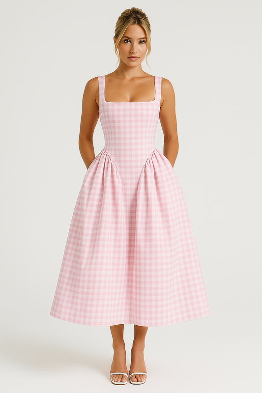 Women's Checked Pattern Midi Dress