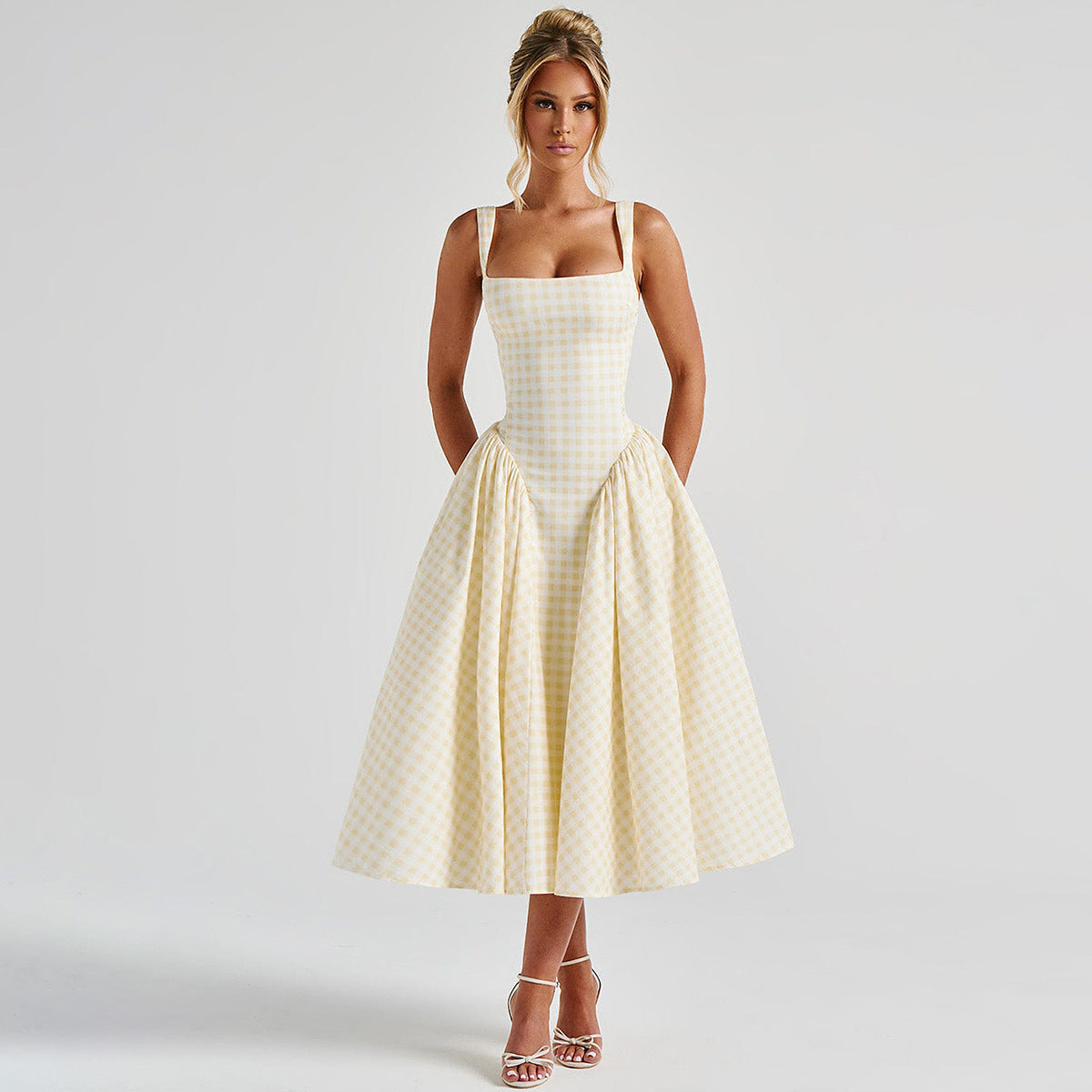 Women's Checked Pattern Midi Dress
