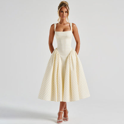 Women's Checked Pattern Midi Dress