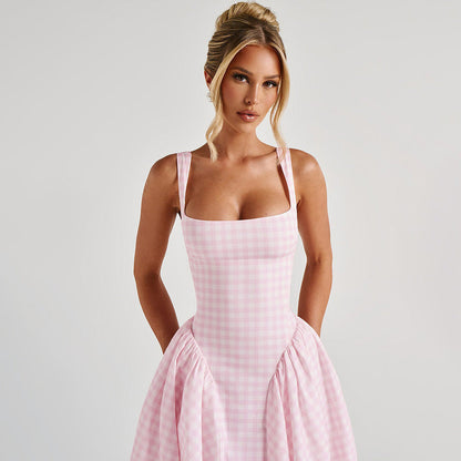 Women's Checked Pattern Midi Dress
