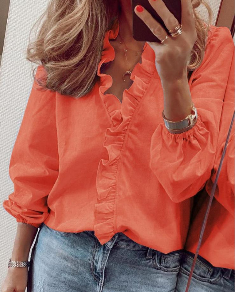 Women’s Ruffle Blouse with V-Neck
