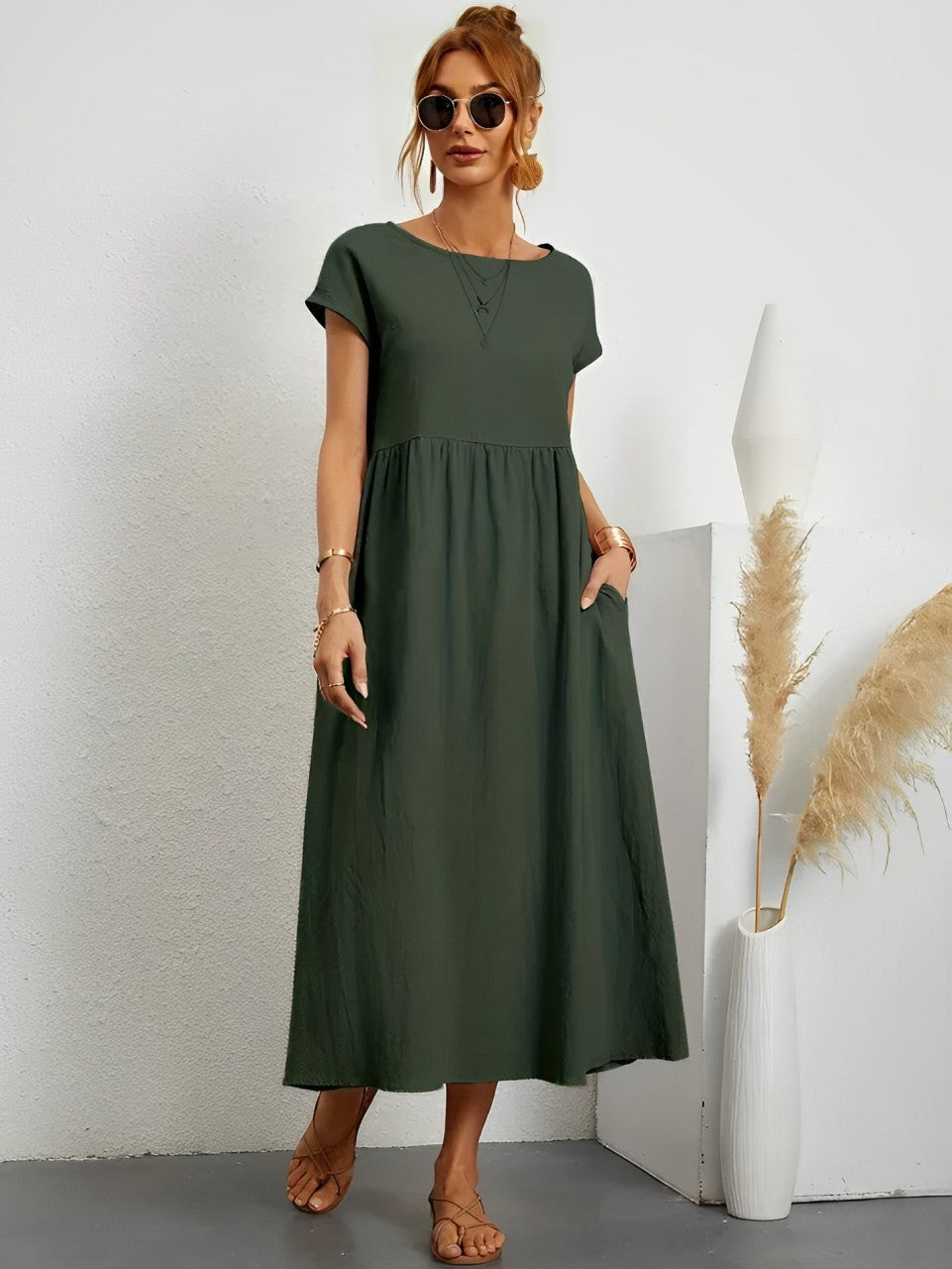 Women's Solid Color Midi Dress