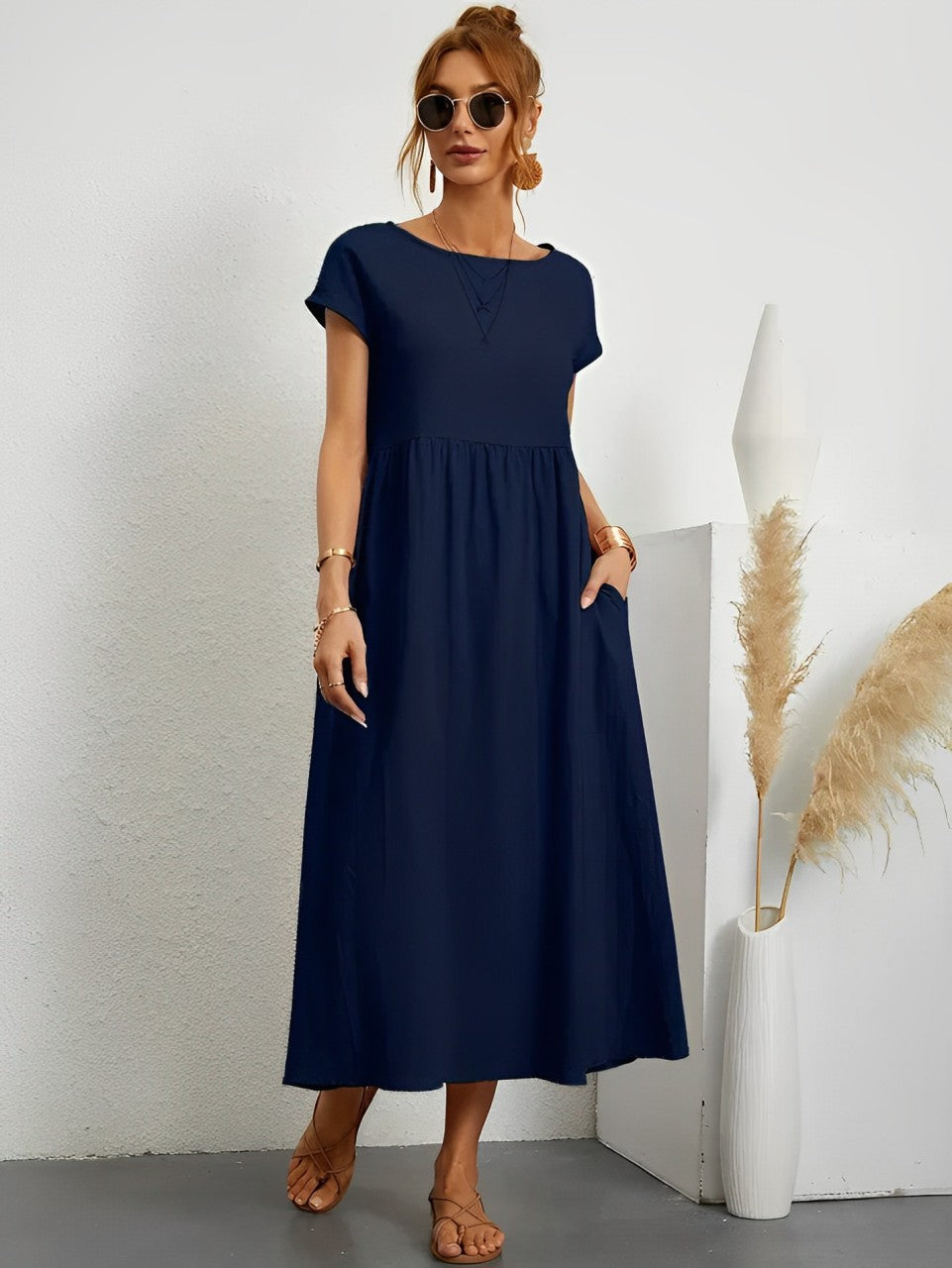 Women's Solid Color Midi Dress
