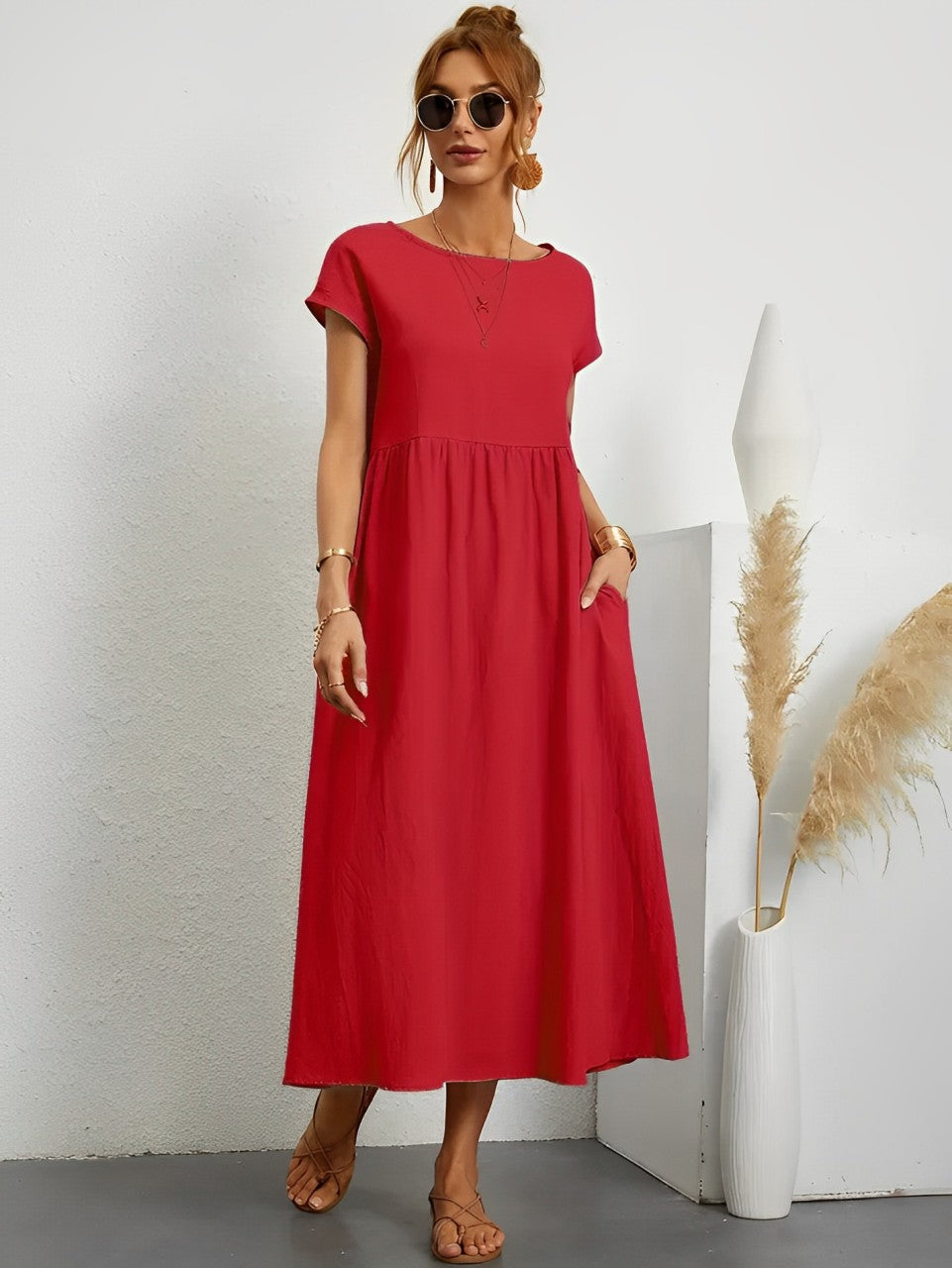 Women's Solid Color Midi Dress