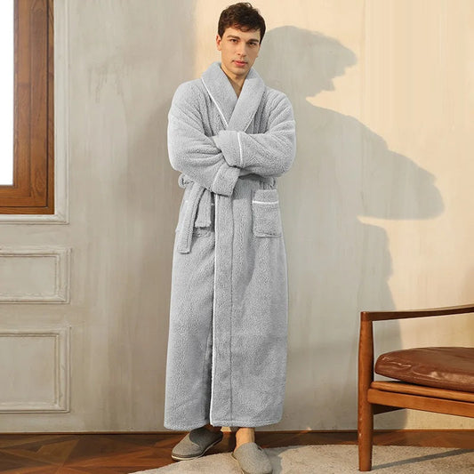 Men's Bathrobe with Wrap Collar