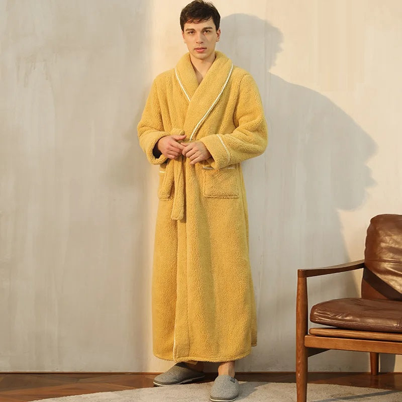Men's Bathrobe with Wrap Collar