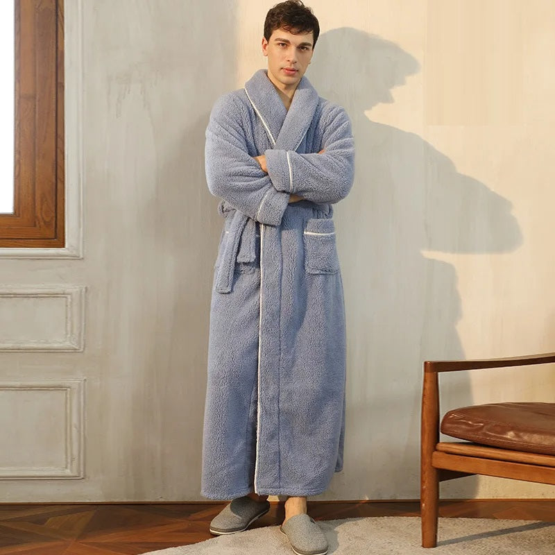 Men's Bathrobe with Wrap Collar