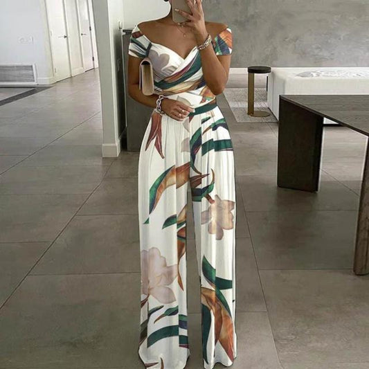 Women's Printed Jumpsuit with Off-Shoulder