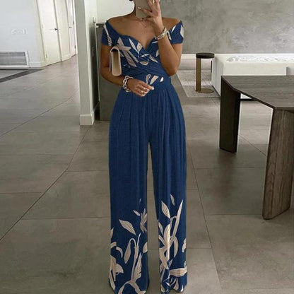 Women's Printed Jumpsuit with Off-Shoulder