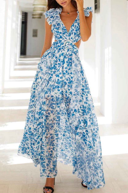 Women's Maxi Dress with Ruffled Sleeves