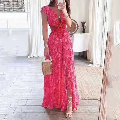 Women's Floral V-Neck Maxi Dress