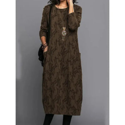 Women's Long Sleeve Long Dress with Pockets