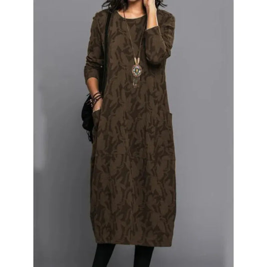 Women's Long Sleeve Long Dress with Pockets