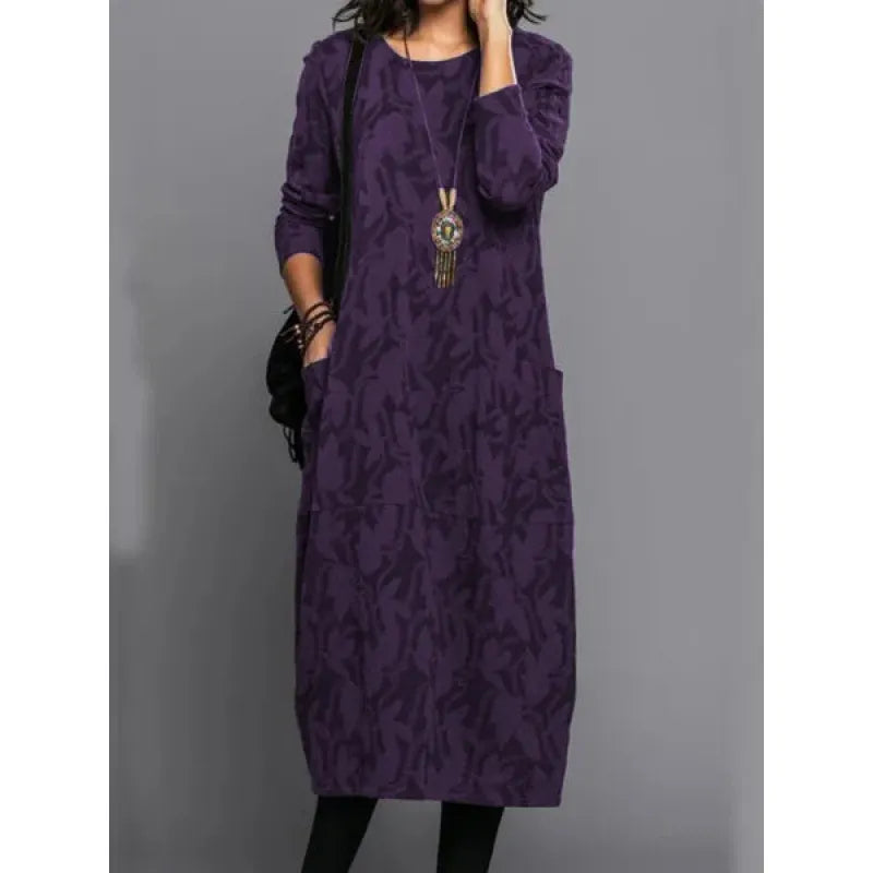 Women's Long Sleeve Long Dress with Pockets