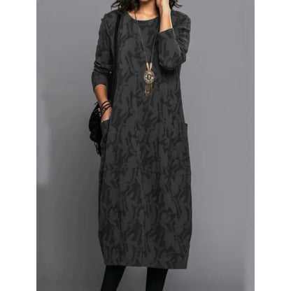 Women's Long Sleeve Long Dress with Pockets
