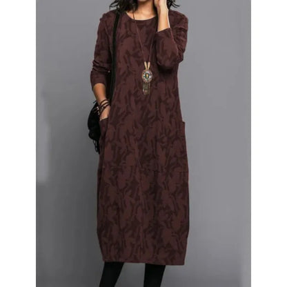 Women's Long Sleeve Long Dress with Pockets
