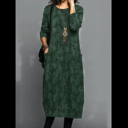 Women's Long Sleeve Long Dress with Pockets