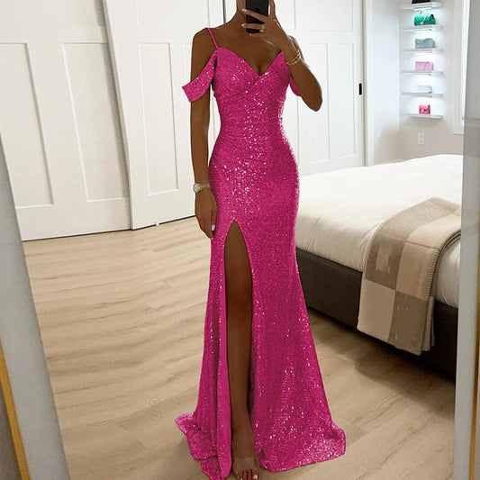Women’s Off-Shoulder Gown with High Slit