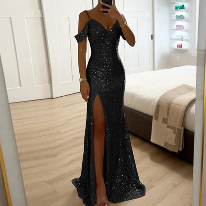 Women’s Off-Shoulder Gown with High Slit