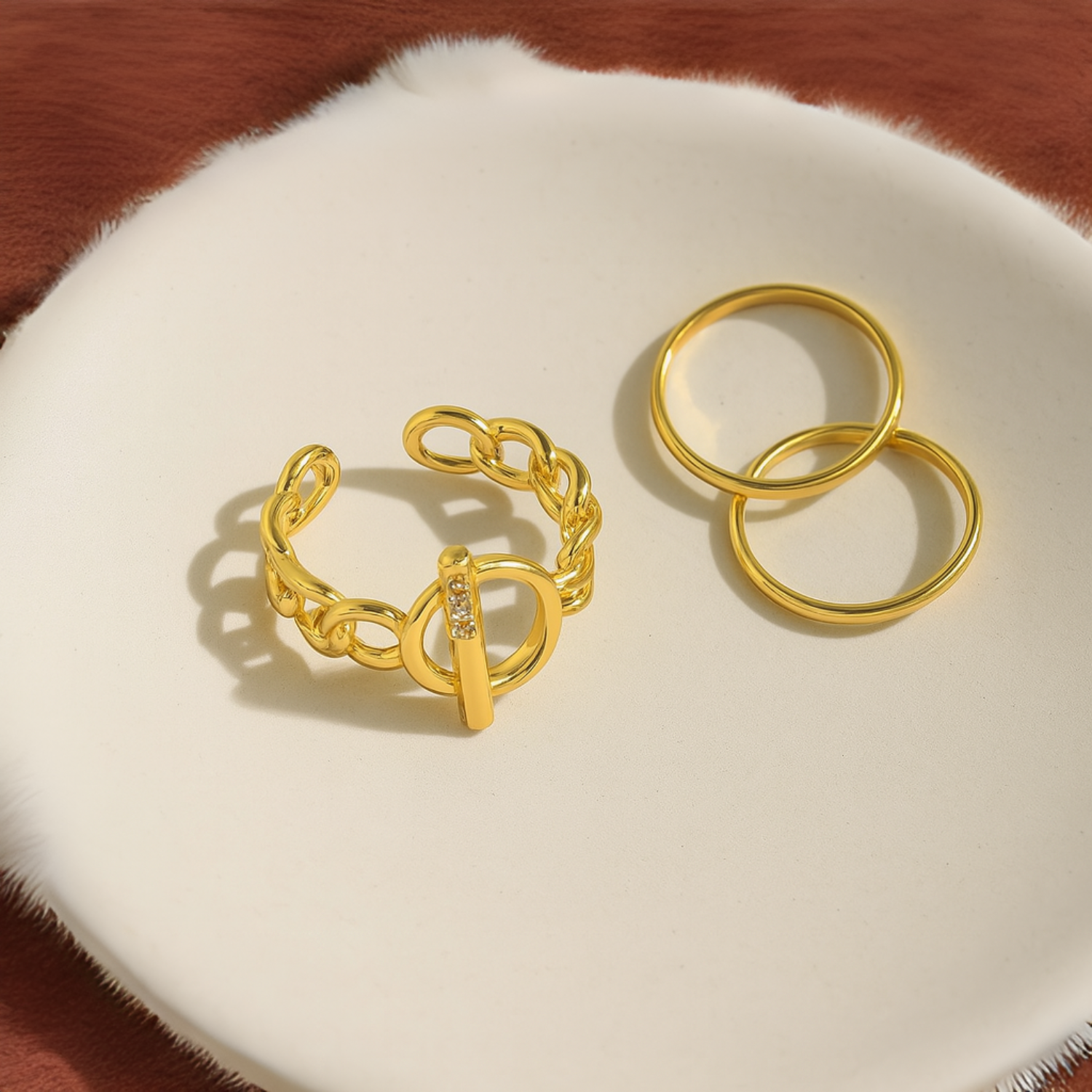 Women’s Open Ring with Geometric Twisted Chain Design 3