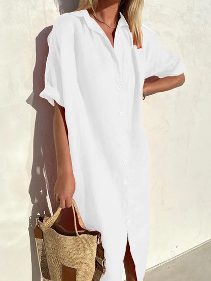 Women's Short Sleeve Button Down Dress
