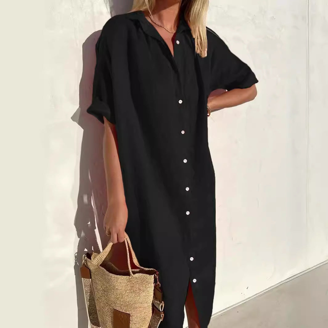 Women's Short Sleeve Button Down Dress