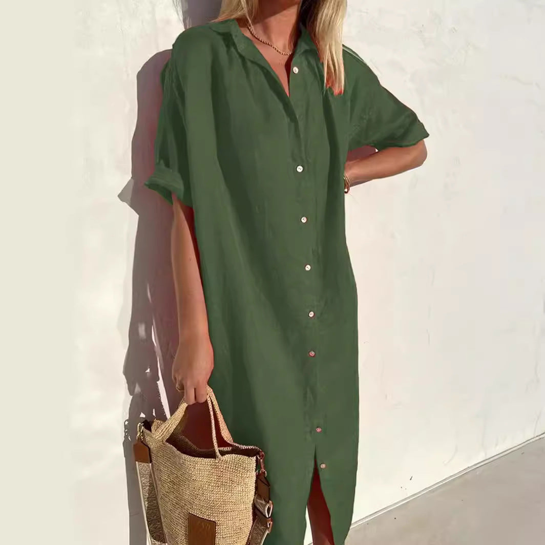 Women's Short Sleeve Button Down Dress