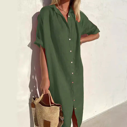 Women's Short Sleeve Button Down Dress