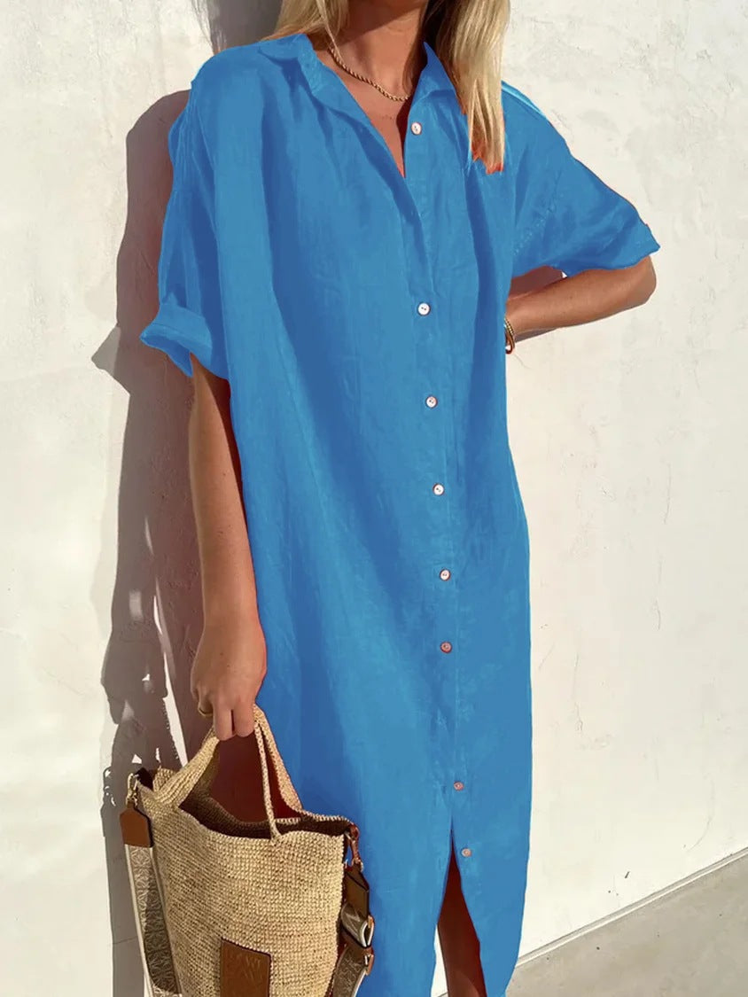 Women's Short Sleeve Button Down Dress