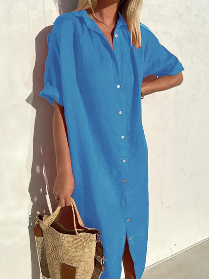 Women's Short Sleeve Button Down Dress