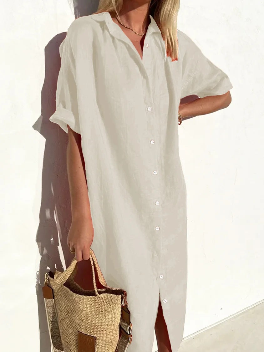 Women's Short Sleeve Button Down Dress