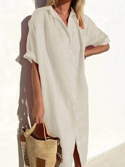 Women's Short Sleeve Button Down Dress