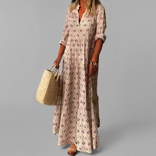 Women's Printed V-Neck Maxi Dress
