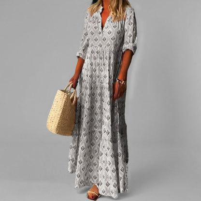 Women's Printed V-Neck Maxi Dress