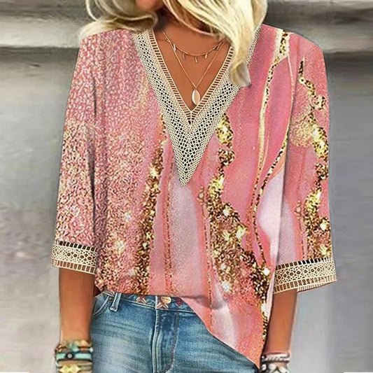 Women's V-Neck Printed Blouse