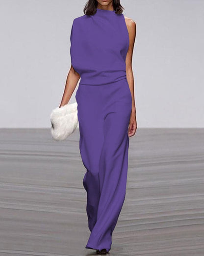 Women's Sleeveless Jumpsuit with Wide-Leg