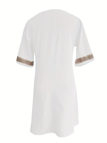 Women’s V-Neck Dress with Lace Detail