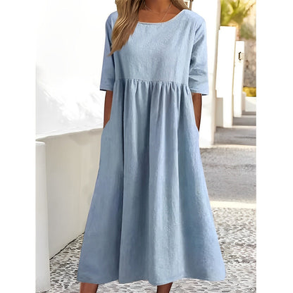 Women's Plain Pleated Midi Dress