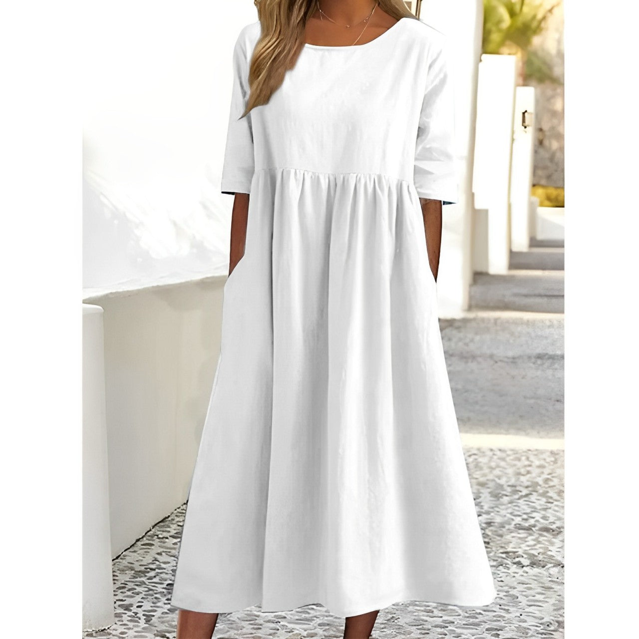 Women's Plain Pleated Midi Dress