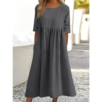 Women's Plain Pleated Midi Dress