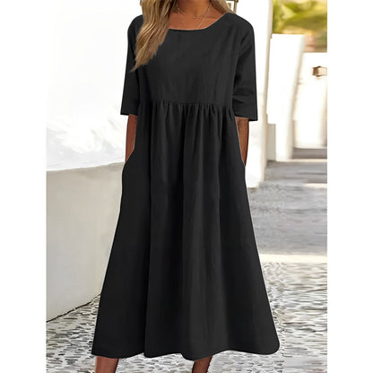 Women's Plain Pleated Midi Dress