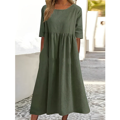 Women's Plain Pleated Midi Dress