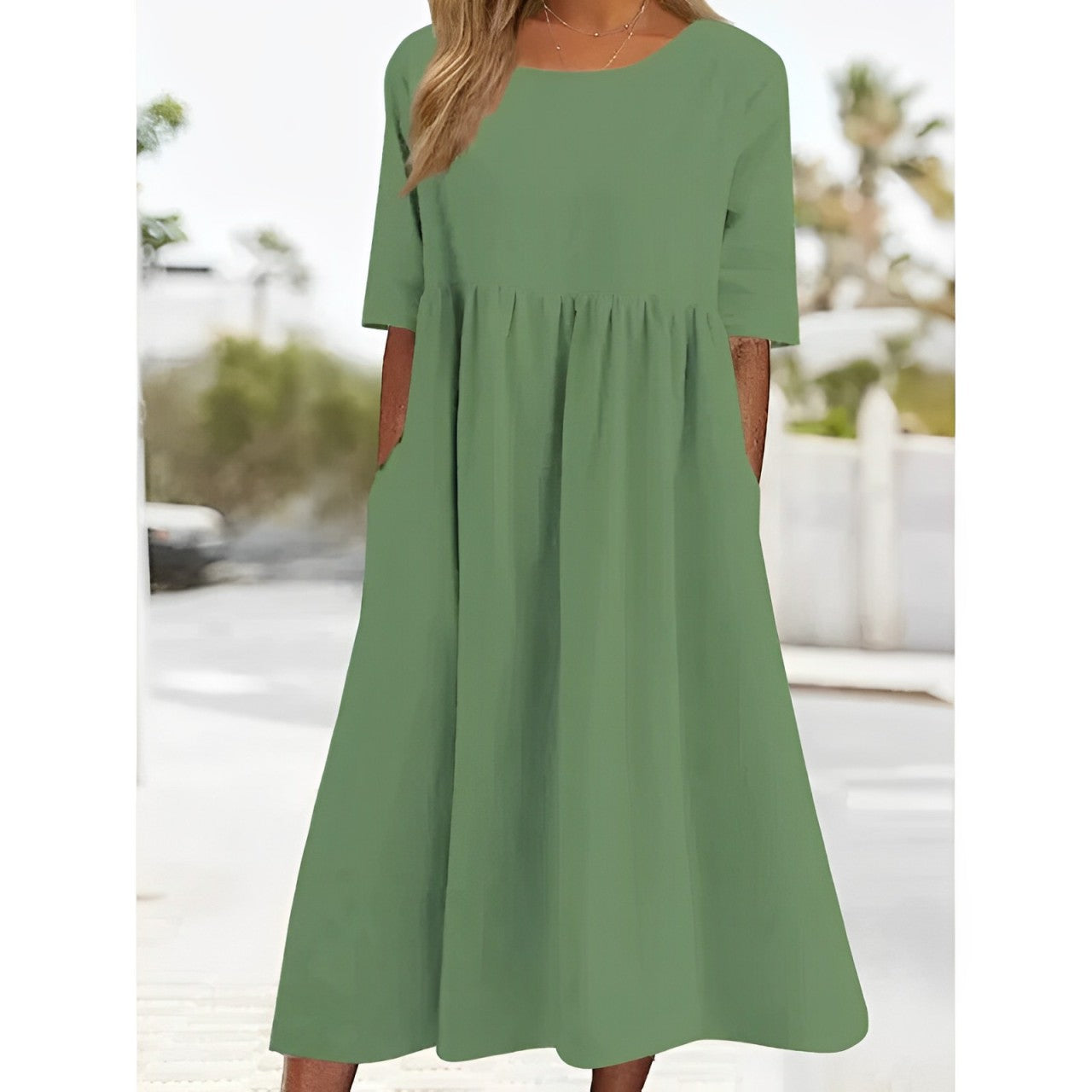 Women's Plain Pleated Midi Dress