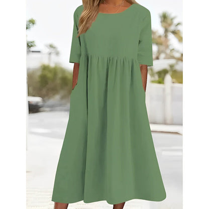Women's Plain Pleated Midi Dress